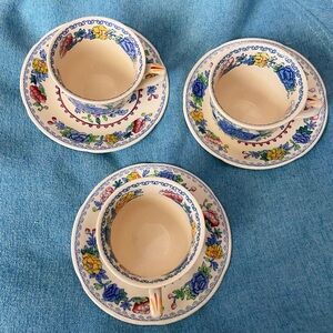 Vintage MASON'S "Regency" Blue Floral Cup & Saucer England Lot 3